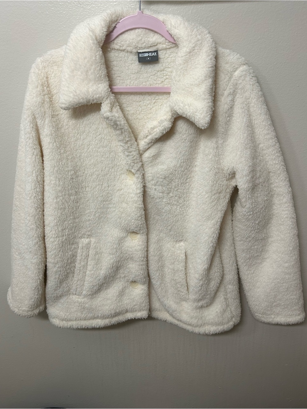 Women’s Cream White Sherpa Button Up Jacket
